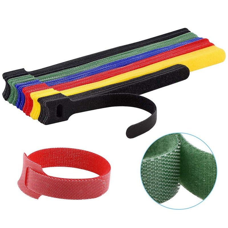 NEWLAN 60PCS Reusable Cable Ties, Newlan 2 Size Adjustable Cable Straps 50PCS 8 Inches 10PCS 6 Inches, Cable Organizer, Cord Wrap and Hook Loop Cords Management - 5 Colors - Image 1
